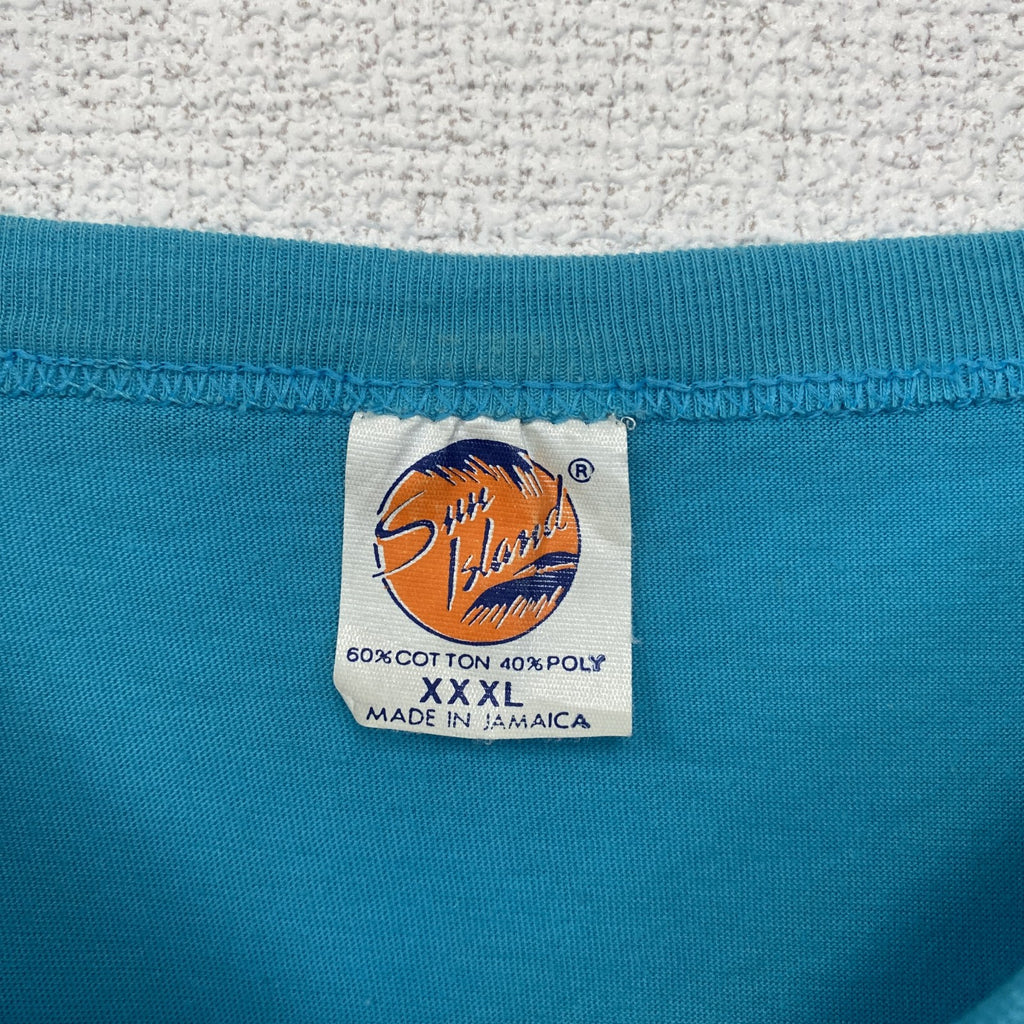 古着 used　半袖プリントTシャツ　90s　シングルステッチ　ヴィンテージ　クルーネック　レトロ　水色　ブルー　XXXLサイズ