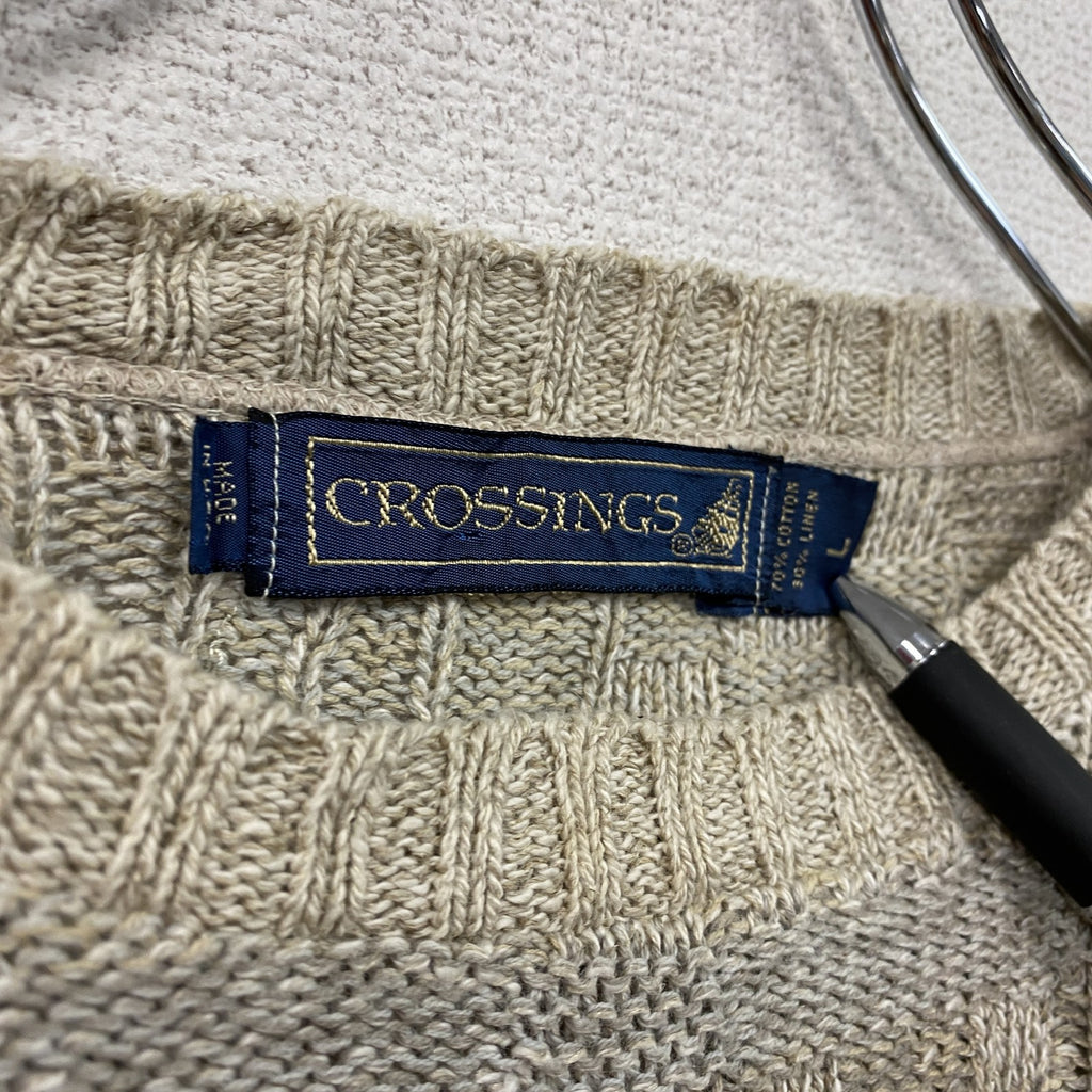 ～00s　CROSSINGS　コットンニットセーター　ヴィンテージ　ベージュ　Lサイズ