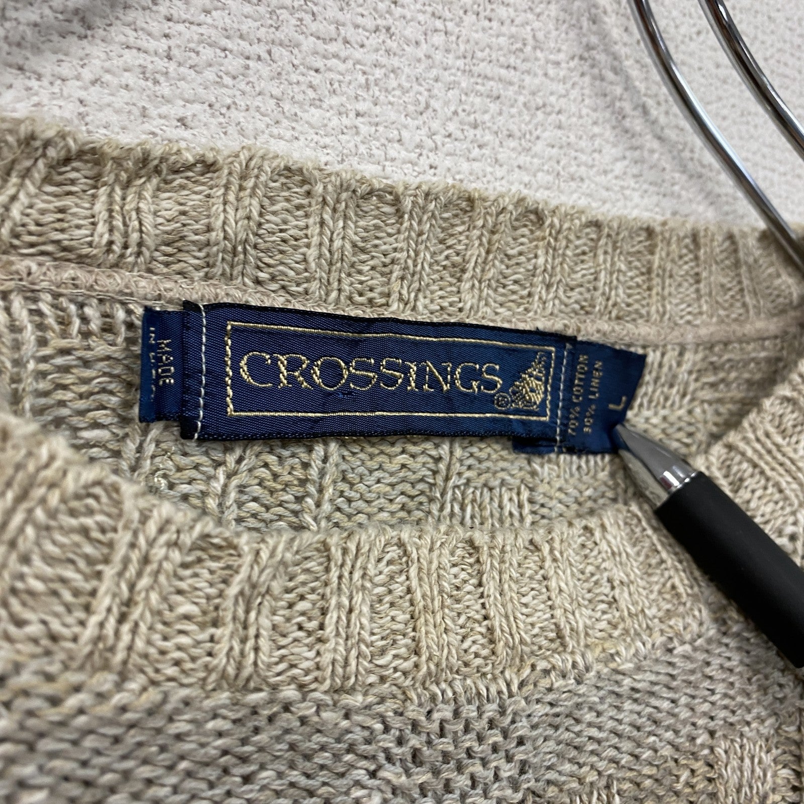 ～00s　CROSSINGS　コットンニットセーター　ヴィンテージ　ベージュ　Lサイズ