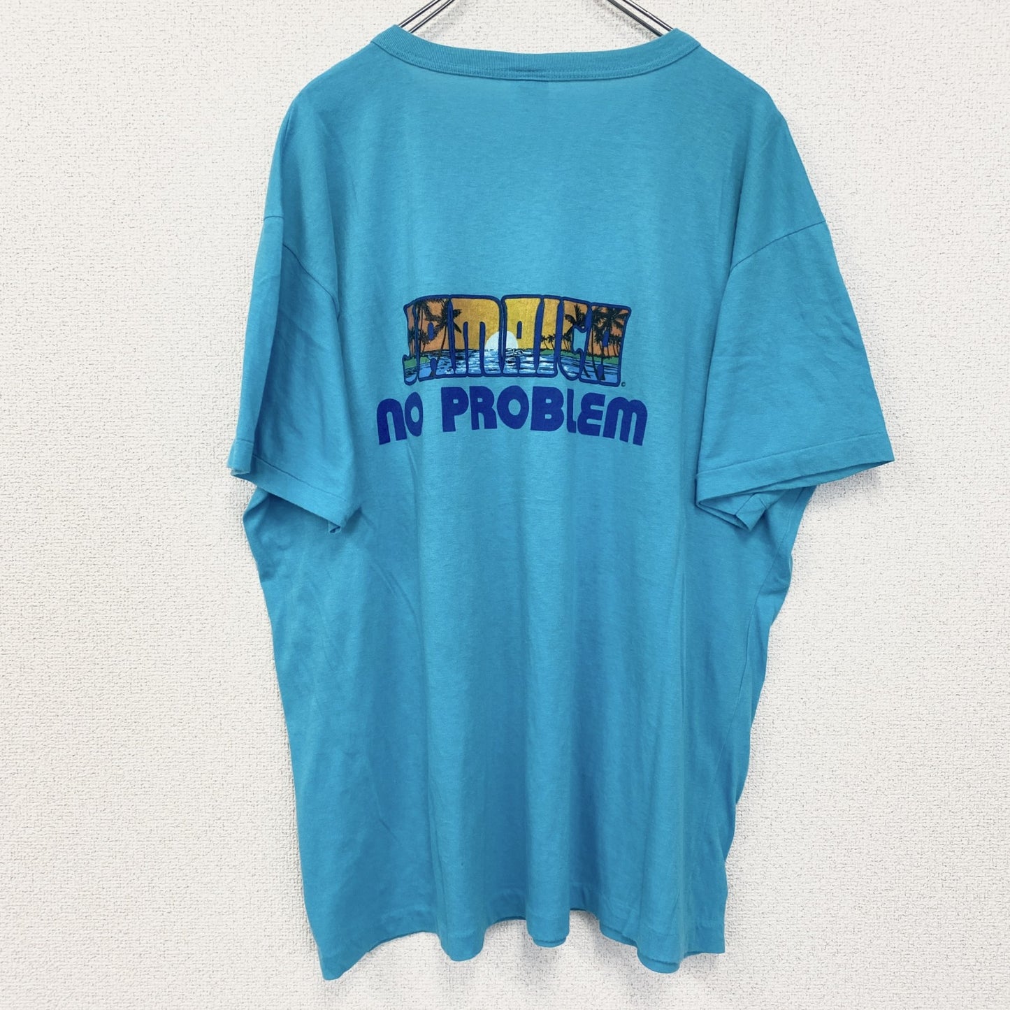 古着 used　半袖プリントTシャツ　90s　シングルステッチ　ヴィンテージ　クルーネック　レトロ　水色　ブルー　XXXLサイズ