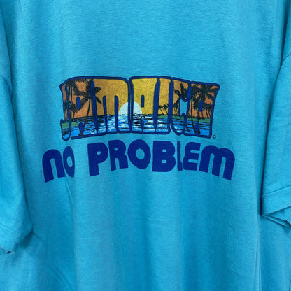 古着 used　半袖プリントTシャツ　90s　シングルステッチ　ヴィンテージ　クルーネック　レトロ　水色　ブルー　XXXLサイズ