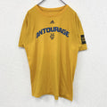 古着 used　adidas アディダス　半袖プリントTシャツ　WELLS FARCO　黄色　カジュアル　クルーネック　Lサイズ