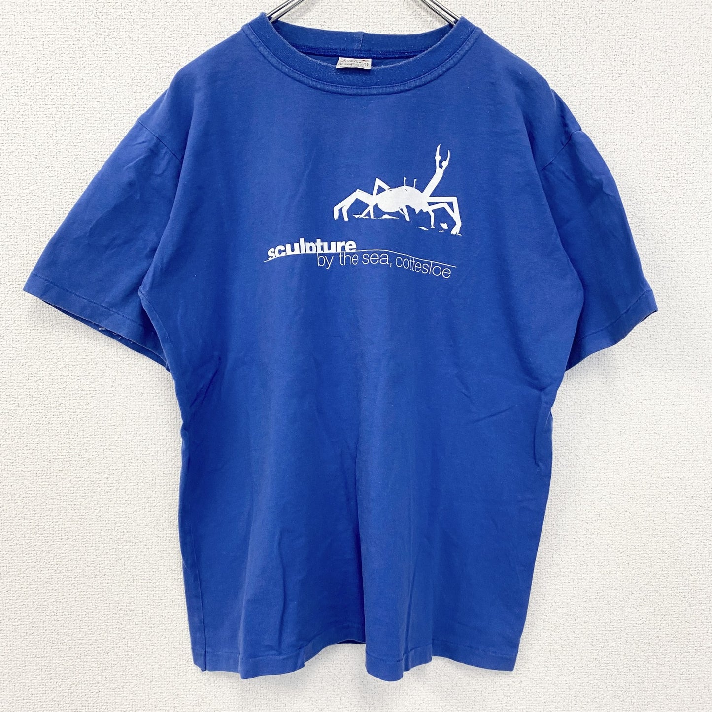 古着 used　半袖プリントTシャツ　90s　シングルステッチ　ヴィンテージ　カニ　クルーネック　レトロ　青　ブルー　Lサイズ
