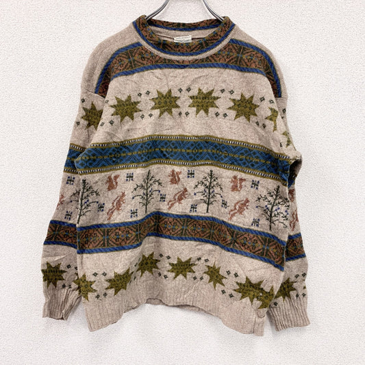 ～00s　UNITED COLORS OF BENETTON.　ベネトン　ウールニットセーター　ヴィンテージ　茶　ブラウン　ベージュ　Lサイズ