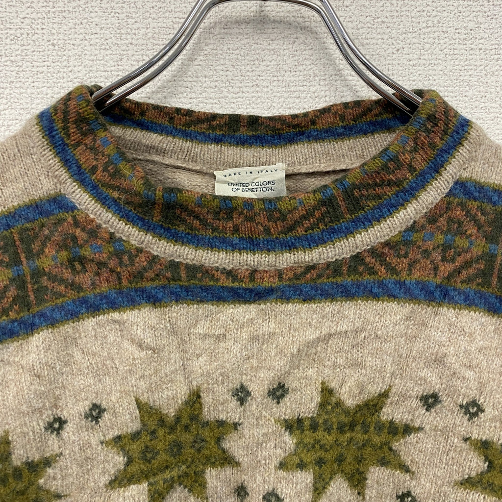 ～00s　UNITED COLORS OF BENETTON.　ベネトン　ウールニットセーター　ヴィンテージ　茶　ブラウン　ベージュ　Lサイズ
