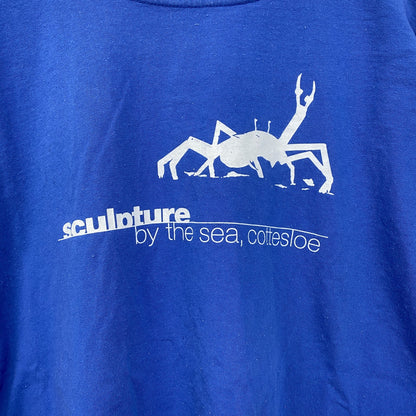古着 used　半袖プリントTシャツ　90s　シングルステッチ　ヴィンテージ　カニ　クルーネック　レトロ　青　ブルー　Lサイズ