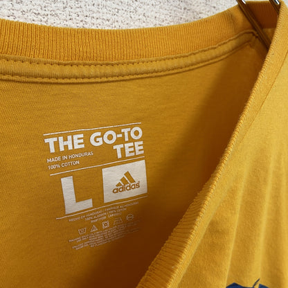 古着 used　adidas アディダス　半袖プリントTシャツ　WELLS FARCO　黄色　カジュアル　クルーネック　Lサイズ
