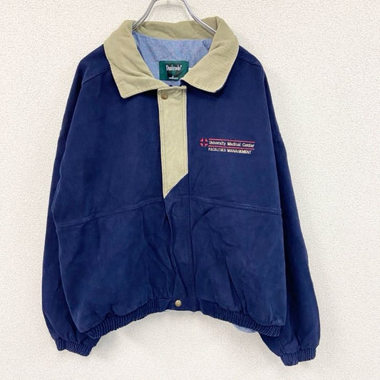 ～90s　Dunbrooke　ワークジャケット　フルジップブルゾン　比翼仕立て　ヴィンテージ　紺　ネイビー　ベージュ　XLサイズ