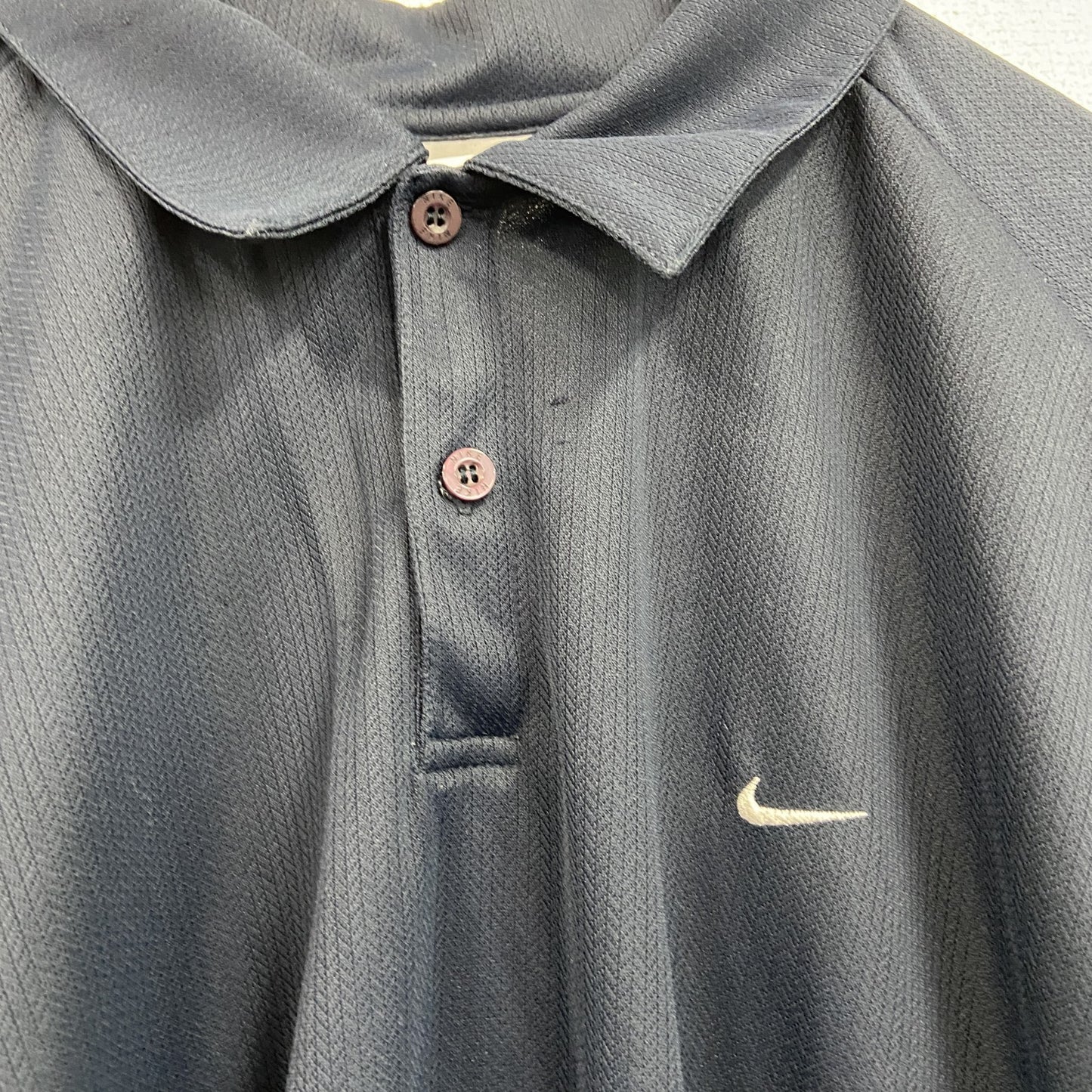 NIKE　ナイキ　半袖ポロシャツ　刺繡ロゴ　スウッシュ　紺　ネイビー　Lサイズ