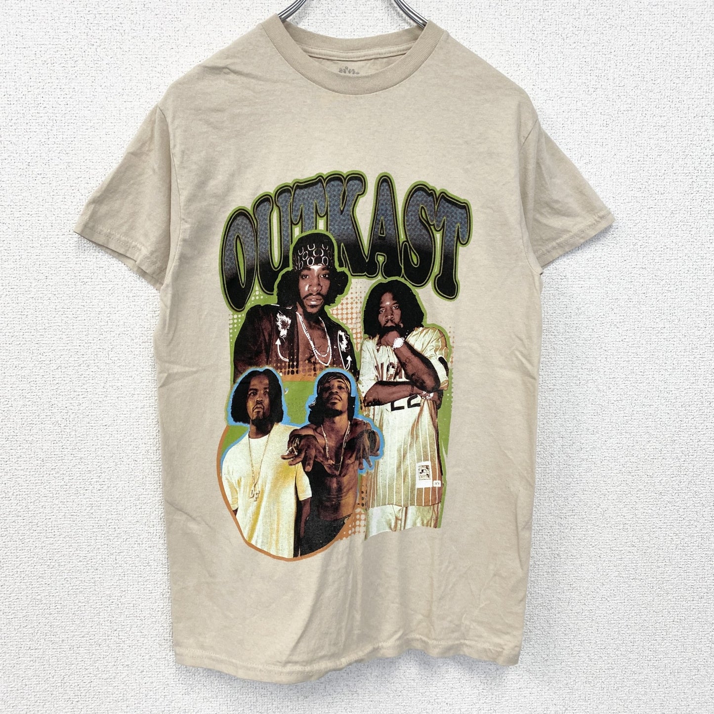 古着 used　OUT KAST　アウトキャスト　半袖プリントTシャツ　ヒップホップ　レトロ　クルーネック　ベージュ　Sサイズ