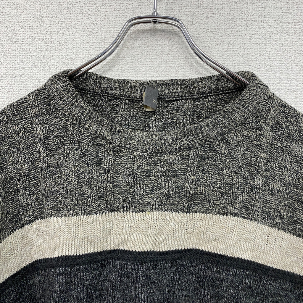Bhs　アクリルニットセーター　ボーダー柄　幾何学模様　ノルディック柄　クルーネック　総柄　灰色　ダークグレー　Lサイズ
