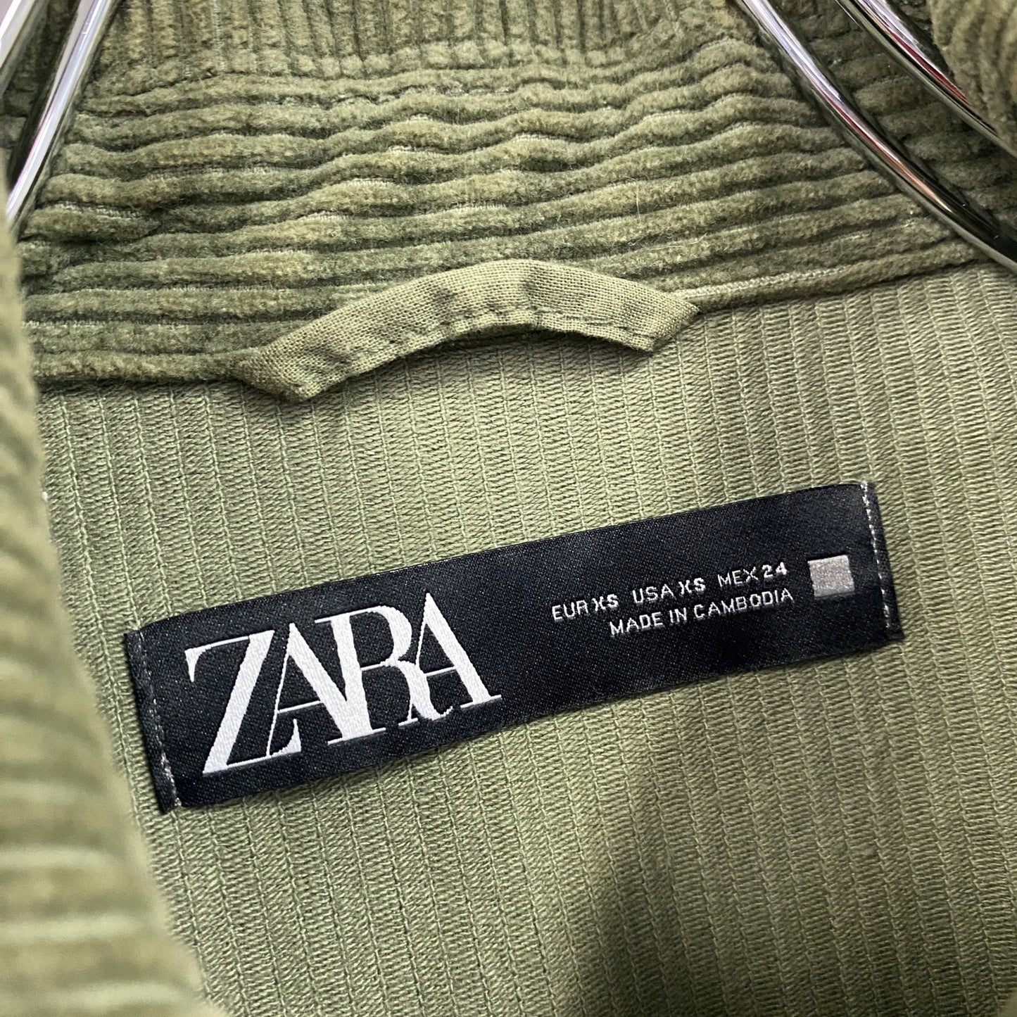 ZARA　ザラ　コーデュロイシャツジャケット　4つポケット　カーキグリーン　XSサイズ