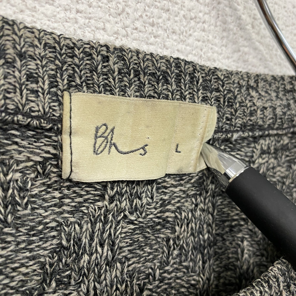 Bhs　アクリルニットセーター　ボーダー柄　幾何学模様　ノルディック柄　クルーネック　総柄　灰色　ダークグレー　Lサイズ