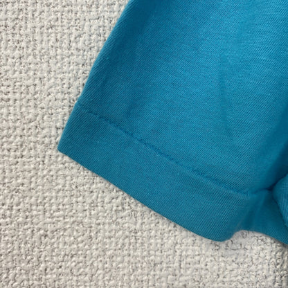 古着 used　半袖プリントTシャツ　90s　シングルステッチ　ヴィンテージ　クルーネック　レトロ　水色　ブルー　XXXLサイズ