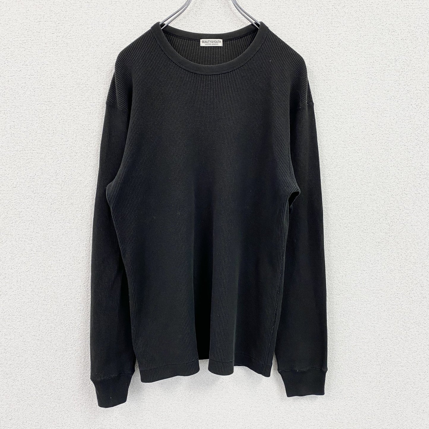 BEAUTY&YOUTH UNITED ARROWS　長袖Tシャツ/サーマルロンT　ワッフル　黒　ブラック　XLサイズ