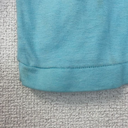古着 used　半袖プリントTシャツ　90s　シングルステッチ　ヴィンテージ　クルーネック　レトロ　ライトブルー　水色　Lサイズ
