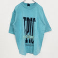 古着 used　90s　半袖プリントTシャツ　レトロデザイン　クルーネック　シングルステッチ　ヴィンテージ　ブルー　Lサイズ