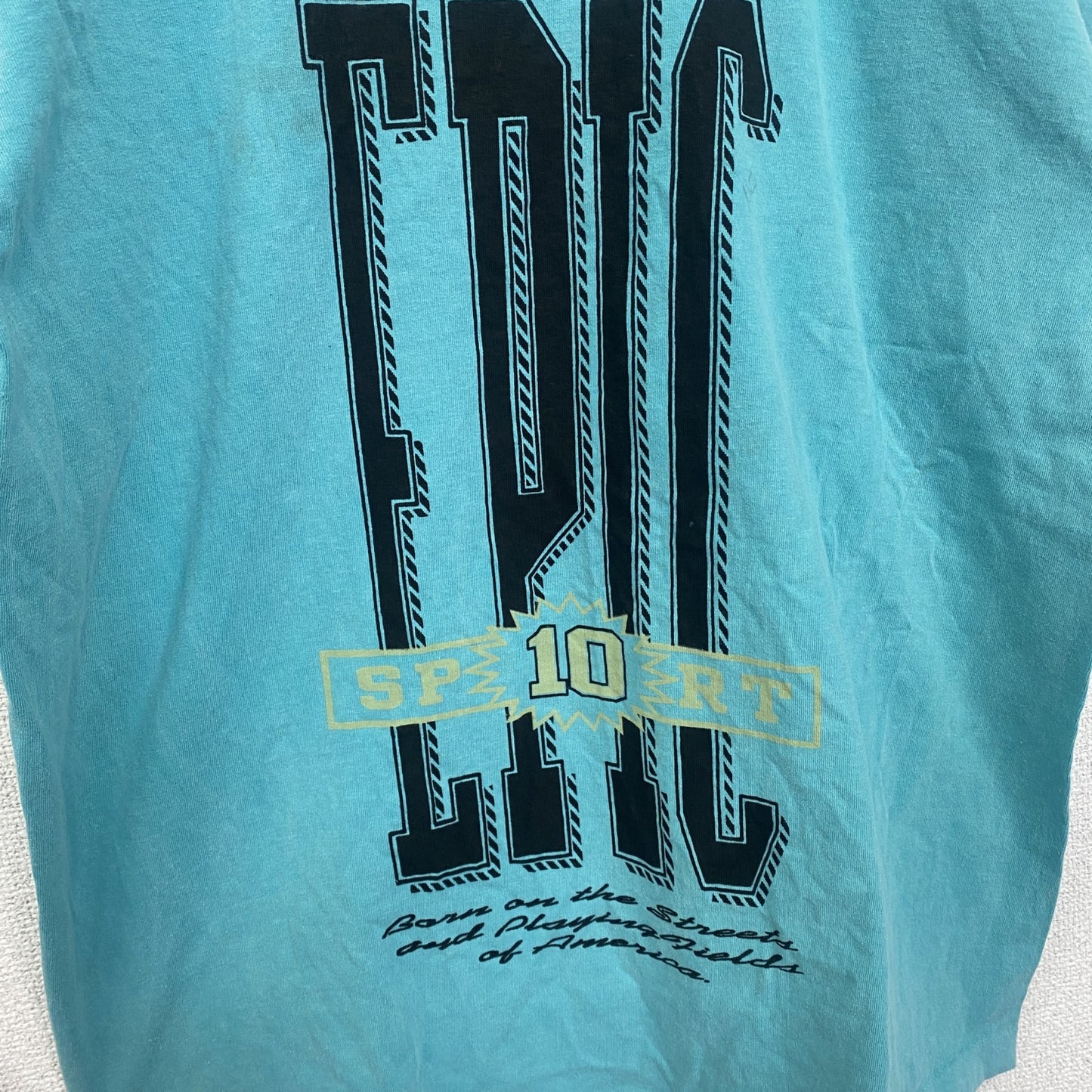 古着 used　90s　半袖プリントTシャツ　レトロデザイン　クルーネック　シングルステッチ　ヴィンテージ　ブルー　Lサイズ