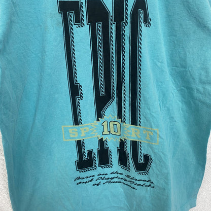 古着 used　90s　半袖プリントTシャツ　レトロデザイン　クルーネック　シングルステッチ　ヴィンテージ　ブルー　Lサイズ