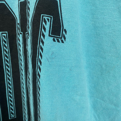 古着 used　90s　半袖プリントTシャツ　レトロデザイン　クルーネック　シングルステッチ　ヴィンテージ　ブルー　Lサイズ
