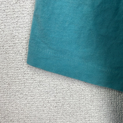 古着 used　90s　半袖プリントTシャツ　レトロデザイン　クルーネック　シングルステッチ　ヴィンテージ　ブルー　Lサイズ