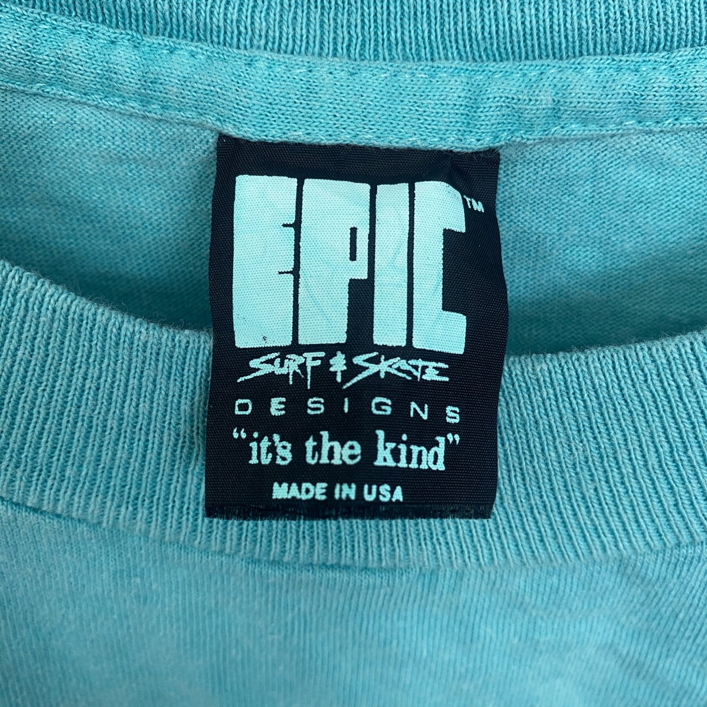 古着 used　90s　半袖プリントTシャツ　レトロデザイン　クルーネック　シングルステッチ　ヴィンテージ　ブルー　Lサイズ