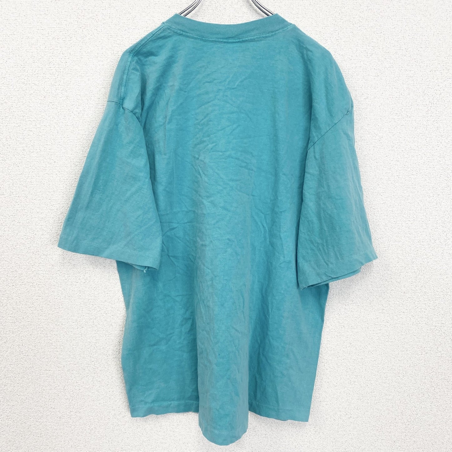 古着 used　90s　半袖プリントTシャツ　レトロデザイン　クルーネック　シングルステッチ　ヴィンテージ　ブルー　Lサイズ