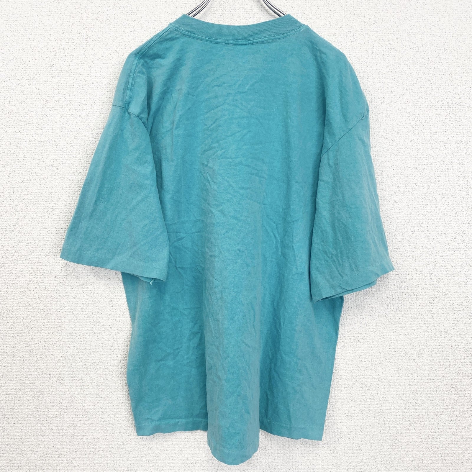 古着 used　90s　半袖プリントTシャツ　レトロデザイン　クルーネック　シングルステッチ　ヴィンテージ　ブルー　Lサイズ