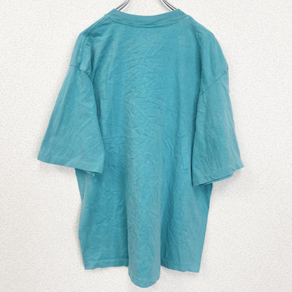 古着 used　90s　半袖プリントTシャツ　レトロデザイン　クルーネック　シングルステッチ　ヴィンテージ　ブルー　Lサイズ