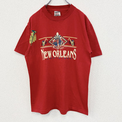 古着 used　ONEITA　半袖プリントTシャツ　刺繍デザイン　US製　NEW ORALEANS　カジュアル　レトロ　Mサイズ