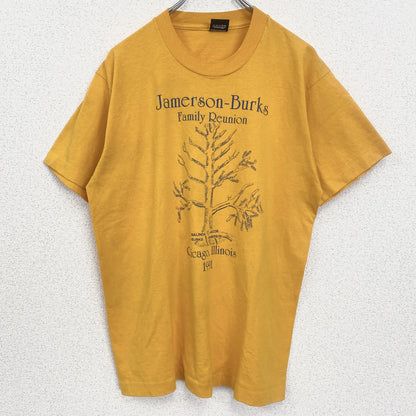 古着 used　90s　半袖プリントTシャツ　レトロデザイン　クルーネック　シングルステッチ　ヴィンテージ　イエロー　Lサイズ