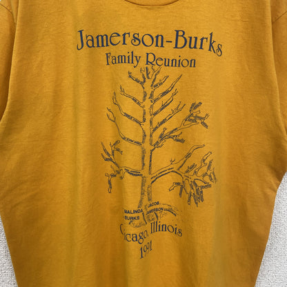 古着 used　90s　半袖プリントTシャツ　レトロデザイン　クルーネック　シングルステッチ　ヴィンテージ　イエロー　Lサイズ