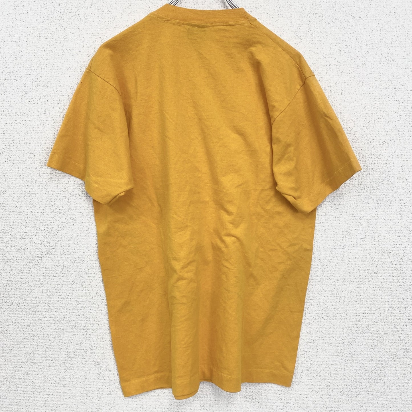 古着 used　90s　半袖プリントTシャツ　レトロデザイン　クルーネック　シングルステッチ　ヴィンテージ　イエロー　Lサイズ