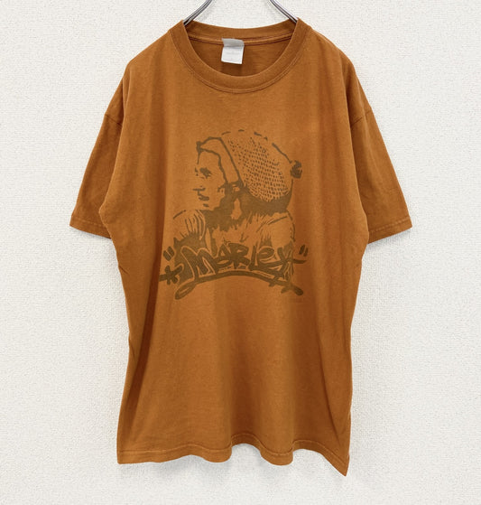 古着 used　URTRA COTTON　半袖プリントTシャツ　ボブ マリー　オレンジ　カジュアルデザイン　レトロ　Mサイズ