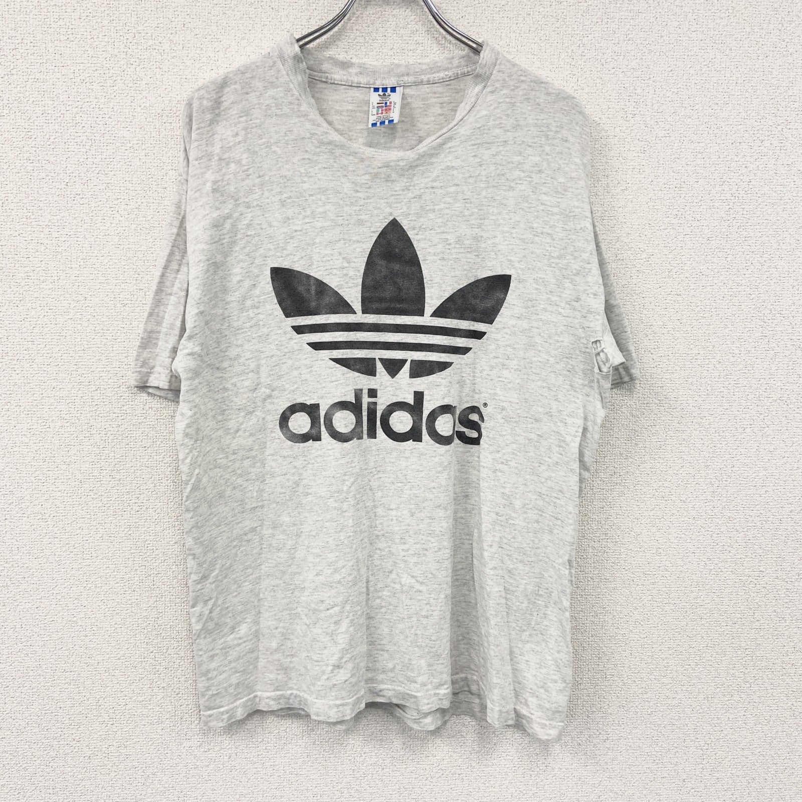 adidas　アディダス　半袖プリントTシャツ　シングルステッチ　霜降りグレー　Mサイズ