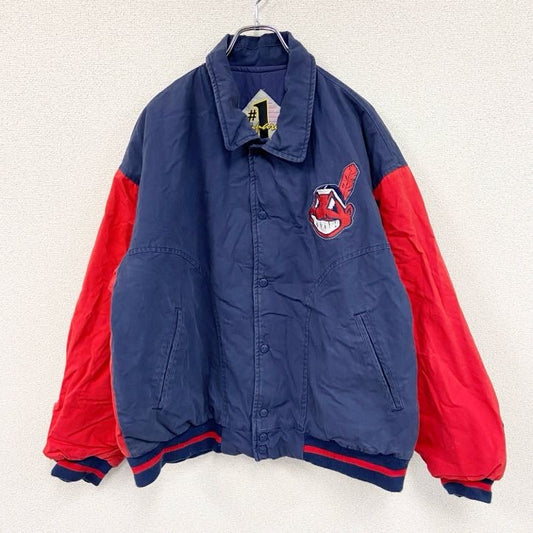 ～00s　GENUINE MERCHANDISE　MLB　インディアンス　スタジャン/スタジアムジャケット　ヴィンテージ　ネイビー　Lサイズ