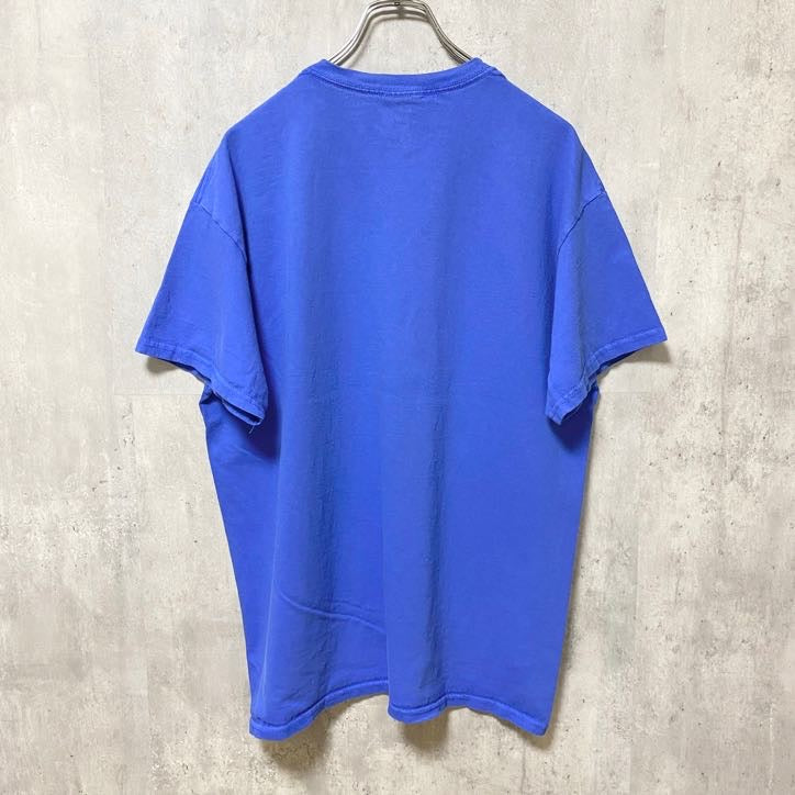 GILDAN　ギルダン　半袖プリントTシャツ　3連プリント　英字プリント　クルーネック　シンプル　青　ブルー　Lサイズ　