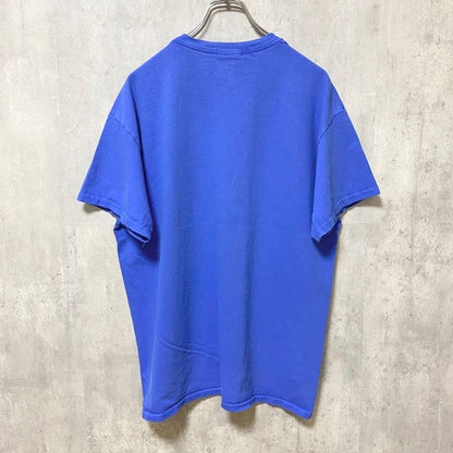 GILDAN　ギルダン　半袖プリントTシャツ　3連プリント　英字プリント　クルーネック　シンプル　青　ブルー　Lサイズ　