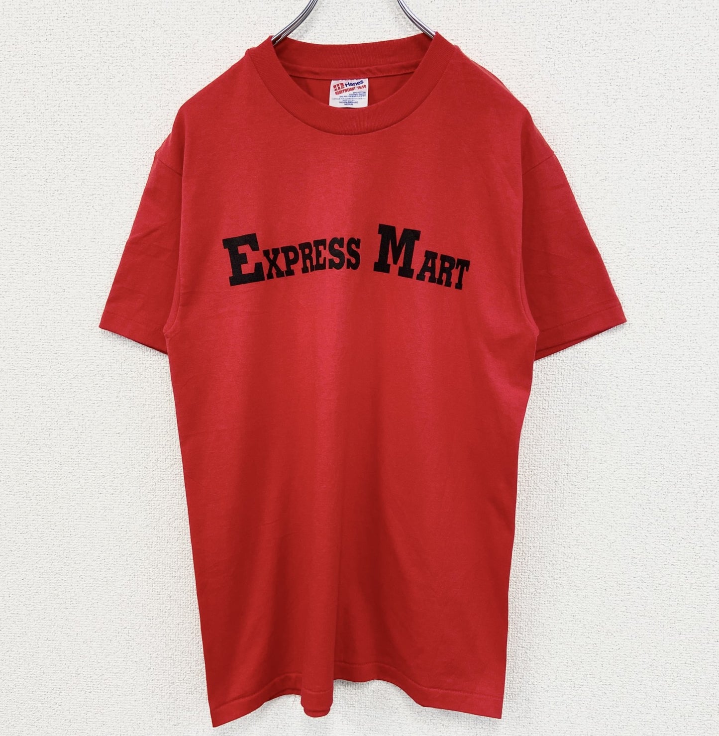 ～90s　Hanes　ヘインズ　半袖プリントTシャツ　EXPRESS MART　企業ロゴ　フェード　赤　レッド　Mサイズ