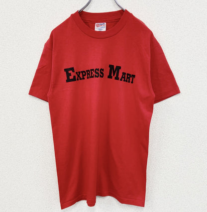 ～90s　Hanes　ヘインズ　半袖プリントTシャツ　EXPRESS MART　企業ロゴ　フェード　赤　レッド　Mサイズ