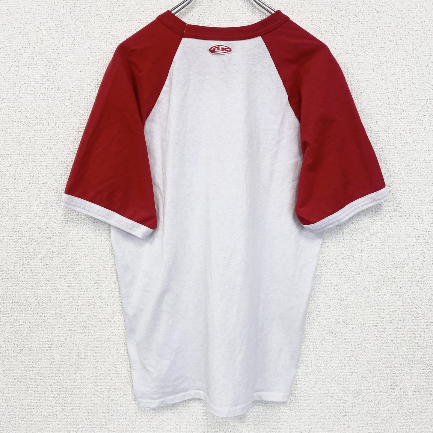 古着 used　Athletic Knit　半袖プリントTシャツ　Vネック　レトロデザイン　ラグラン　白　赤　ホワイト　Mサイズ
