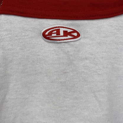 古着 used　Athletic Knit　半袖プリントTシャツ　Vネック　レトロデザイン　ラグラン　白　赤　ホワイト　Mサイズ