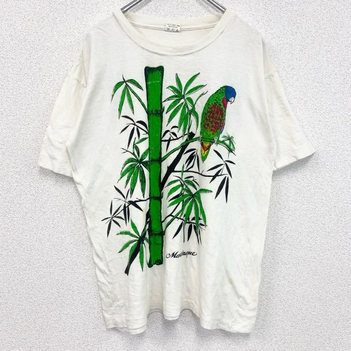 古着 used　90s　半袖プリントTシャツ　シングルステッチ　レトロ　ヴィンテージ　クルーネック　白　ホワイト　Lサイズ　