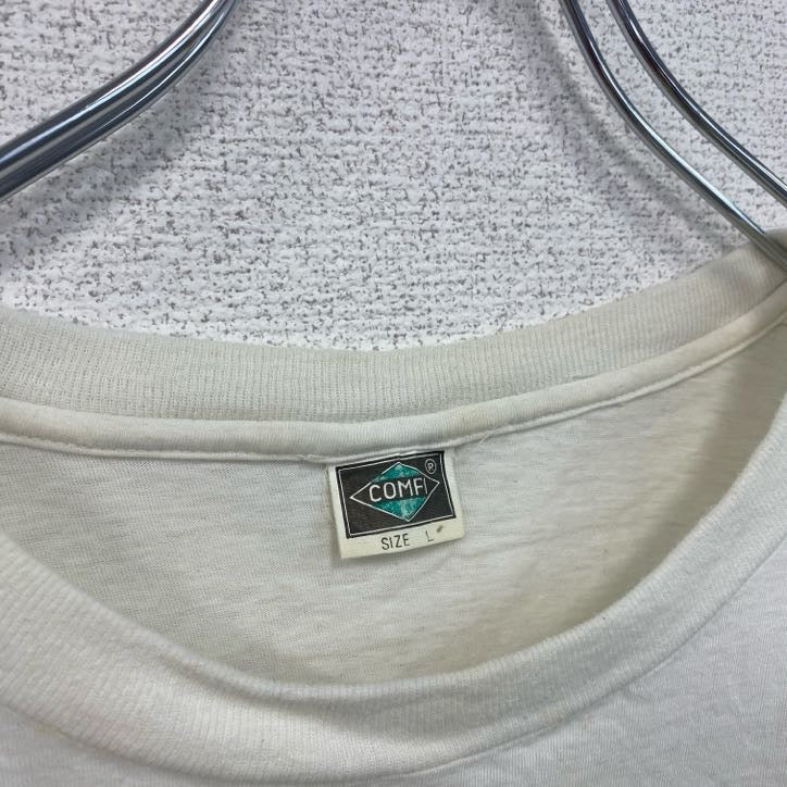 古着 used　90s　半袖プリントTシャツ　シングルステッチ　レトロ　ヴィンテージ　クルーネック　白　ホワイト　Lサイズ　