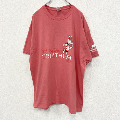 古着 used　GILDAN ギルダン　半袖プリントTシャツ　犬　dog　ピンク　カジュアルデザイン　レトロ　XLサイズ