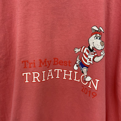 古着 used　GILDAN ギルダン　半袖プリントTシャツ　犬　dog　ピンク　カジュアルデザイン　レトロ　XLサイズ