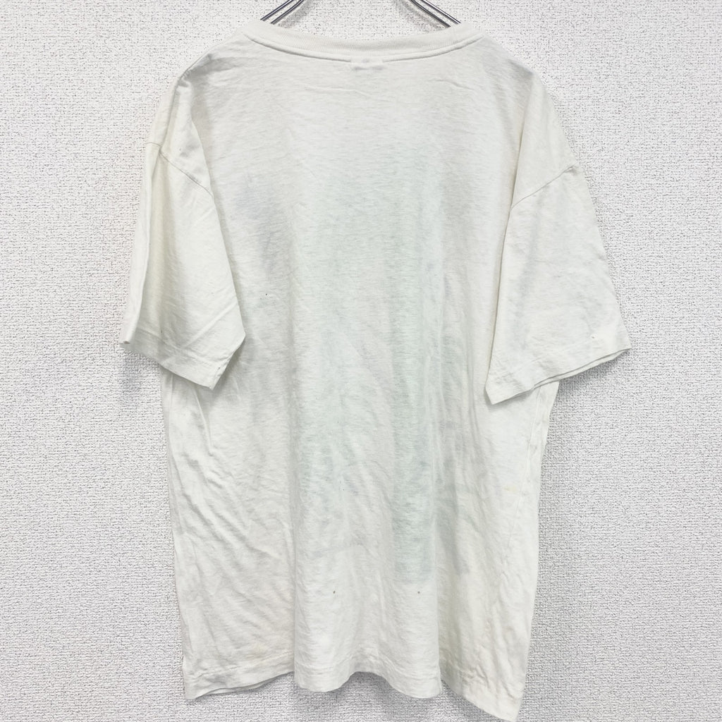 古着 used　90s　半袖プリントTシャツ　シングルステッチ　レトロ　ヴィンテージ　クルーネック　白　ホワイト　Lサイズ　
