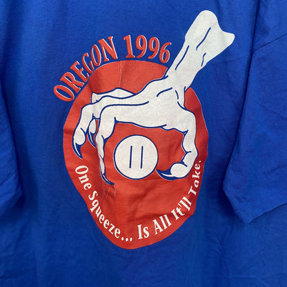 古着 used　GILDAN　ギルダン　半袖プリントTシャツ　90s　クルーネック　シングルステッチ　レトロ　ブルー　XXLサイズ