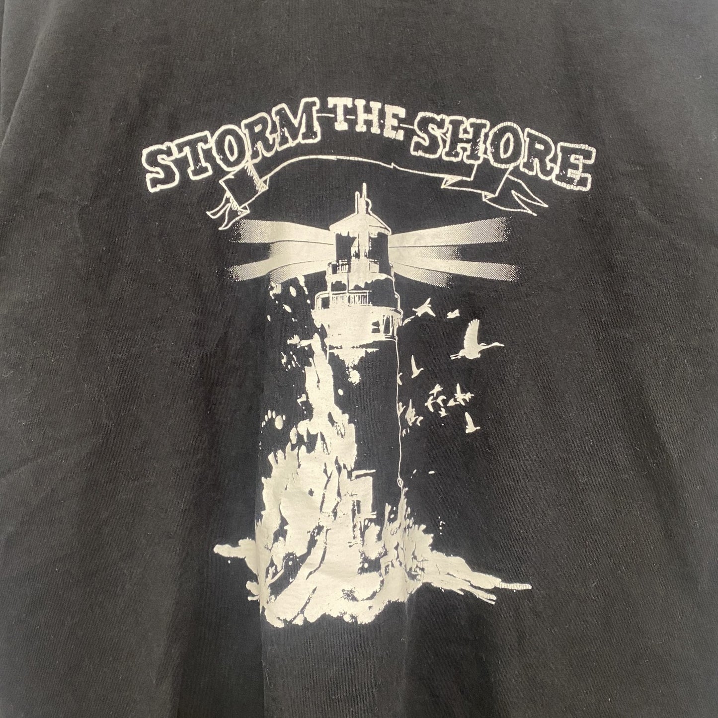 FRUIT OF THE LOOM　半袖プリントバンドTシャツ　Storm the Shore　クルーネック　黒　ブラック　Sサイズ
