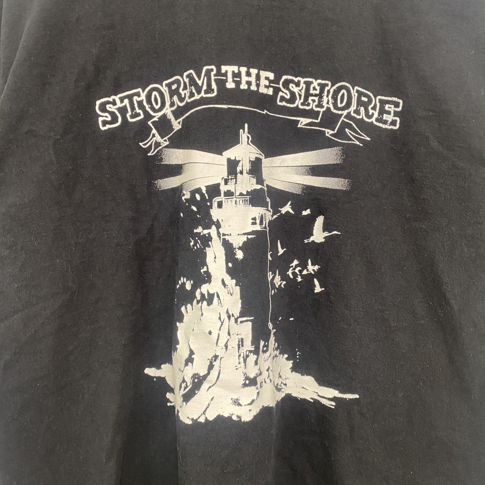 FRUIT OF THE LOOM　半袖プリントバンドTシャツ　Storm the Shore　クルーネック　黒　ブラック　Sサイズ
